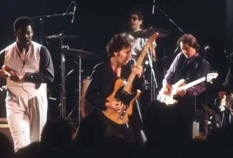 Getty Images Bruce Springsteen gambols around the stage in the 1970s